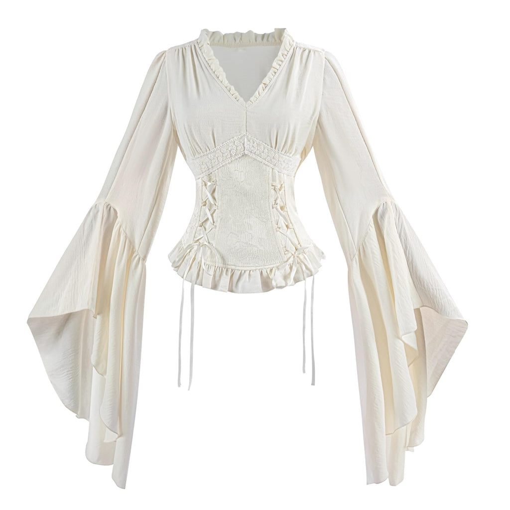 Nuoqi Victorian Blouse Womens Gothic Shirt Vintage Long Sleeve Lotus Ruffle Tops