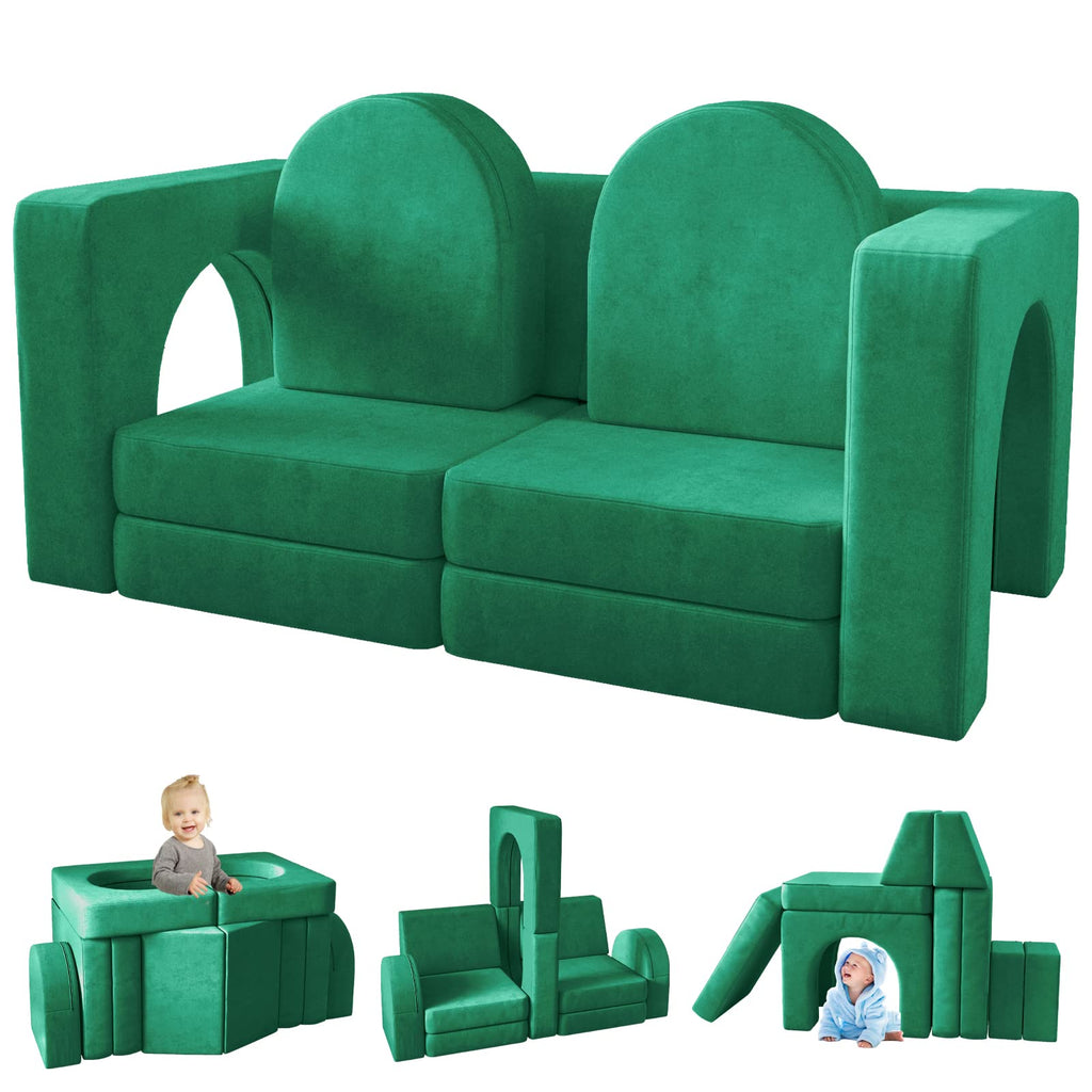 wanan Kids Couch 10PCS, Modular Kids Play Couch for Playroom Bedroom, 10 in 1 Multifunctional Kid Sofa for Playing, Creativing, Sleeping, Indoor Toddler Couches for Boys and Girls(Dark Grey)