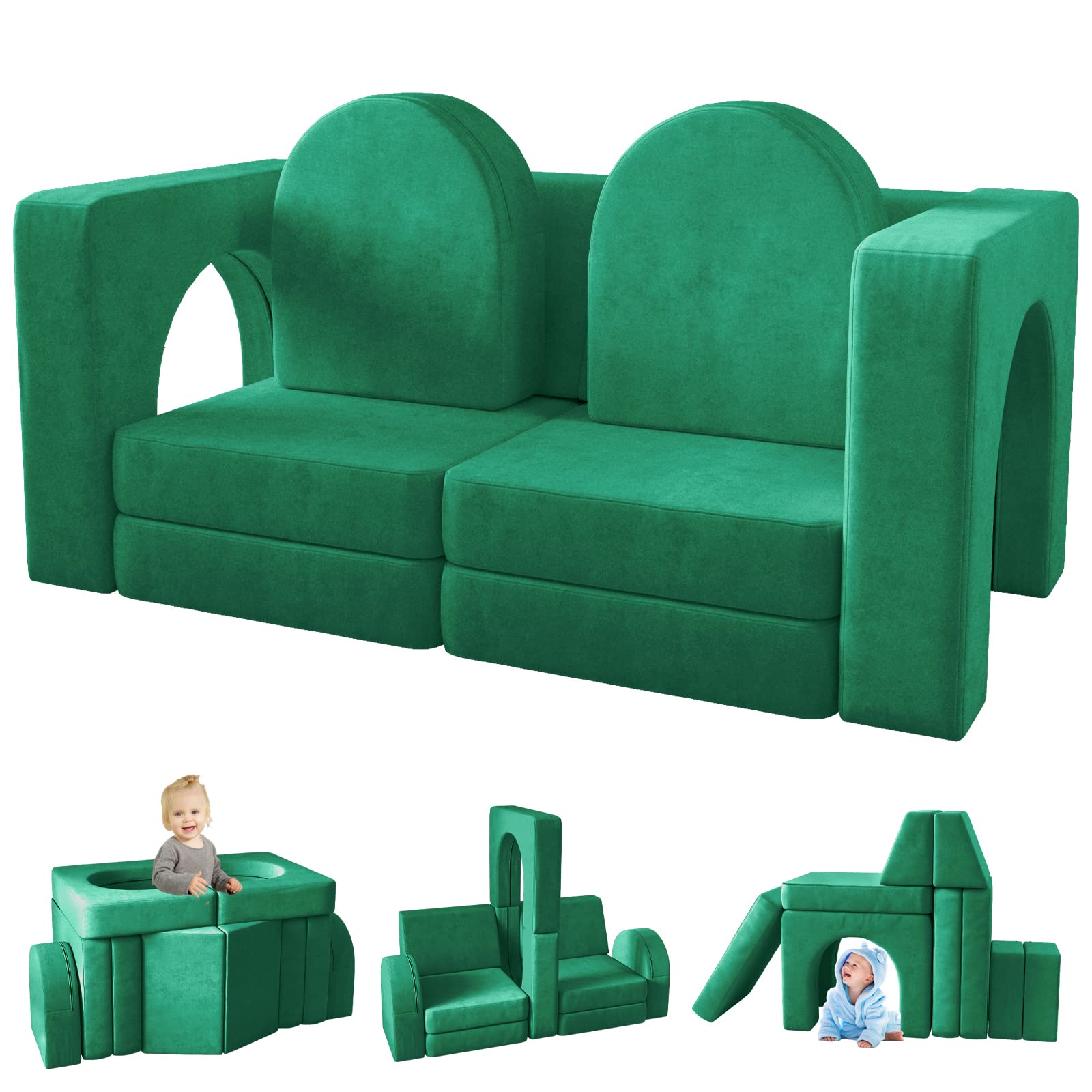 wanan Kids Couch 10PCS, Modular Kids Play Couch for Playroom Bedroom, 10 in 1 Multifunctional Kid Sofa for Playing, Creativing, Sleeping, Indoor Toddler Couches for Boys and Girls(Dark Grey)