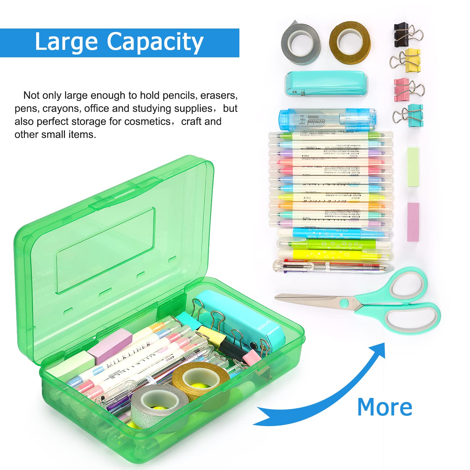 Tamaki 1 Pack Plastic Pencil Box Large Capacity Pencil Boxes Clear Boxes with Snap-tight Lid Stackable Design and Stylish Office Supplies Storage Organizer Box, Black