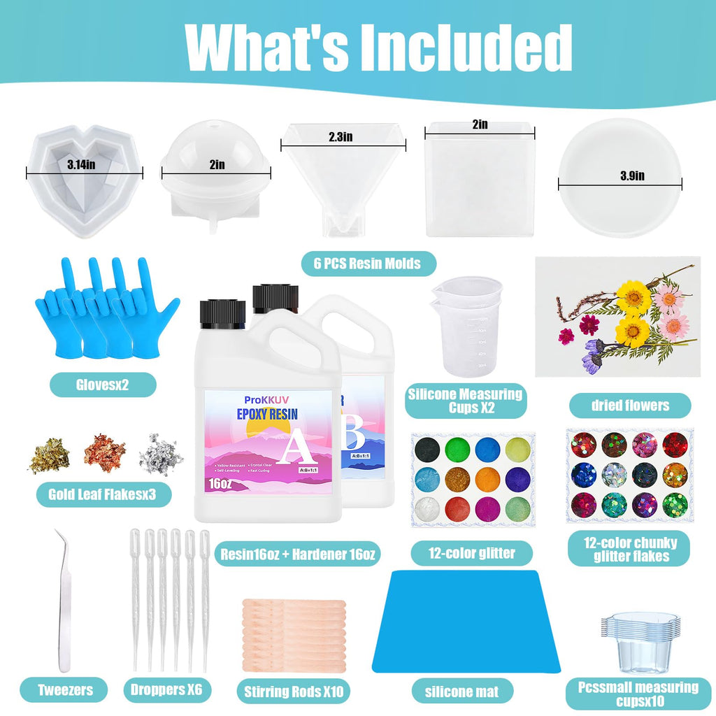 Epoxy Resin Kit, 1Gallon Kit Crystal Clear Resin Epoxy, Bubble Free, No Yellowing, UV Resistant, Food Safe with, Easy Mix 1:1 for DIY Crafts Jewelry Making