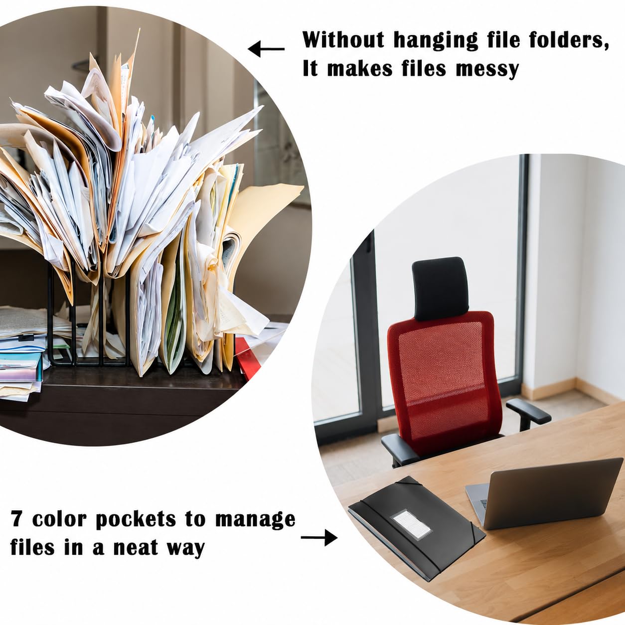 7-Pockets Hanging File Folder with Retractable Hooks for Filing Cabinet, 2 in 1 Expandable Accordion File Organizer with Elastic Band for File Frame or On-The-Go Use (1 Pcs)