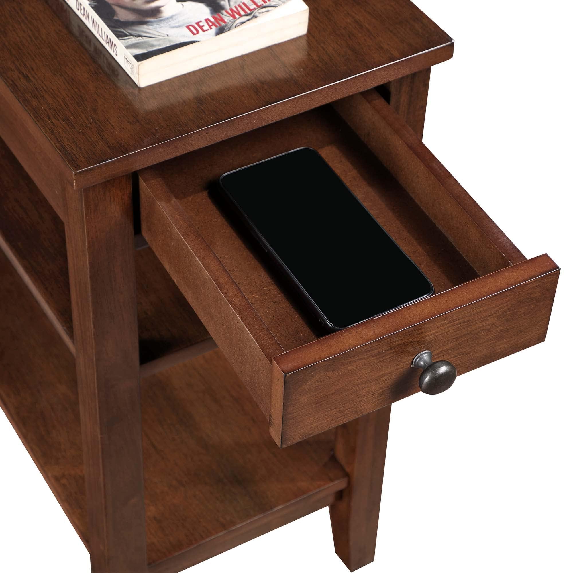 Convenience Concepts American Heritage Chairside End Table with Drawer 23.5" - Classic Living Room Table with Storage Shelf, Bedroom Nightstand, Black