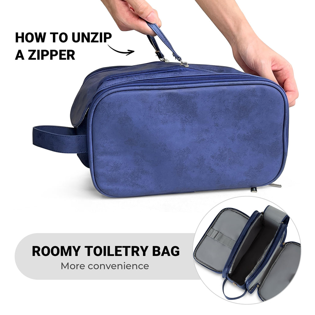 Elviros Travel Toiletry Bag for Men, Shaving Dopp Kit Water-resistant Bathroom Small Toiletries Organizer PU Leather Cosmetic Bags