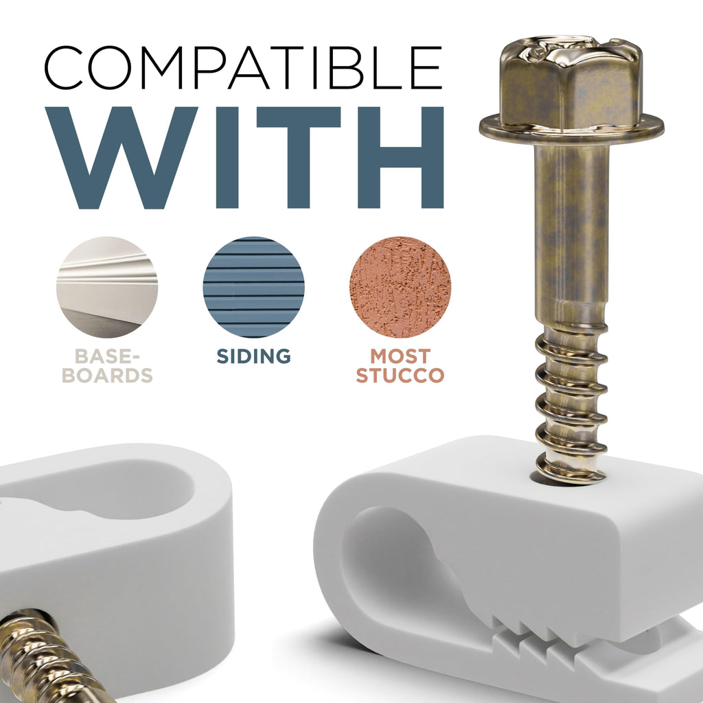 THE CIMPLE CO Single Cable Clips with Screws - 1/4 Inch Coaxial Cable Clamps Outdoor - Exterior Cord Management for Coax, CAT Ethernet, Electrical Wire - Screw Clamps for Wires - 10 PCS, White