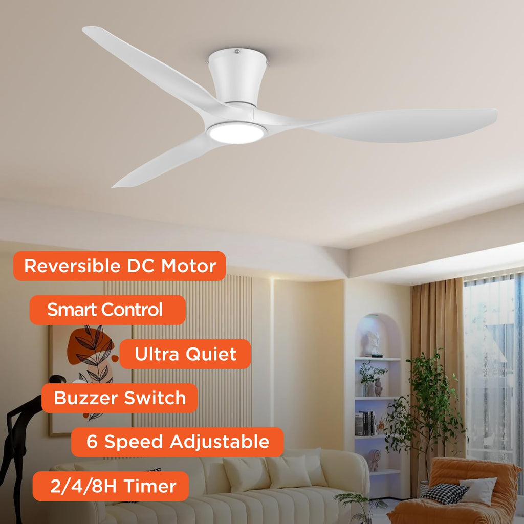 TALOYA Ceiling Fans with Lights,42 inch Modern Low Profile Ceiling Fan with Light and Remote Control, Flush Mount, 3CCT, White Ceiling Fan for Bedroom Living Room and Patio
