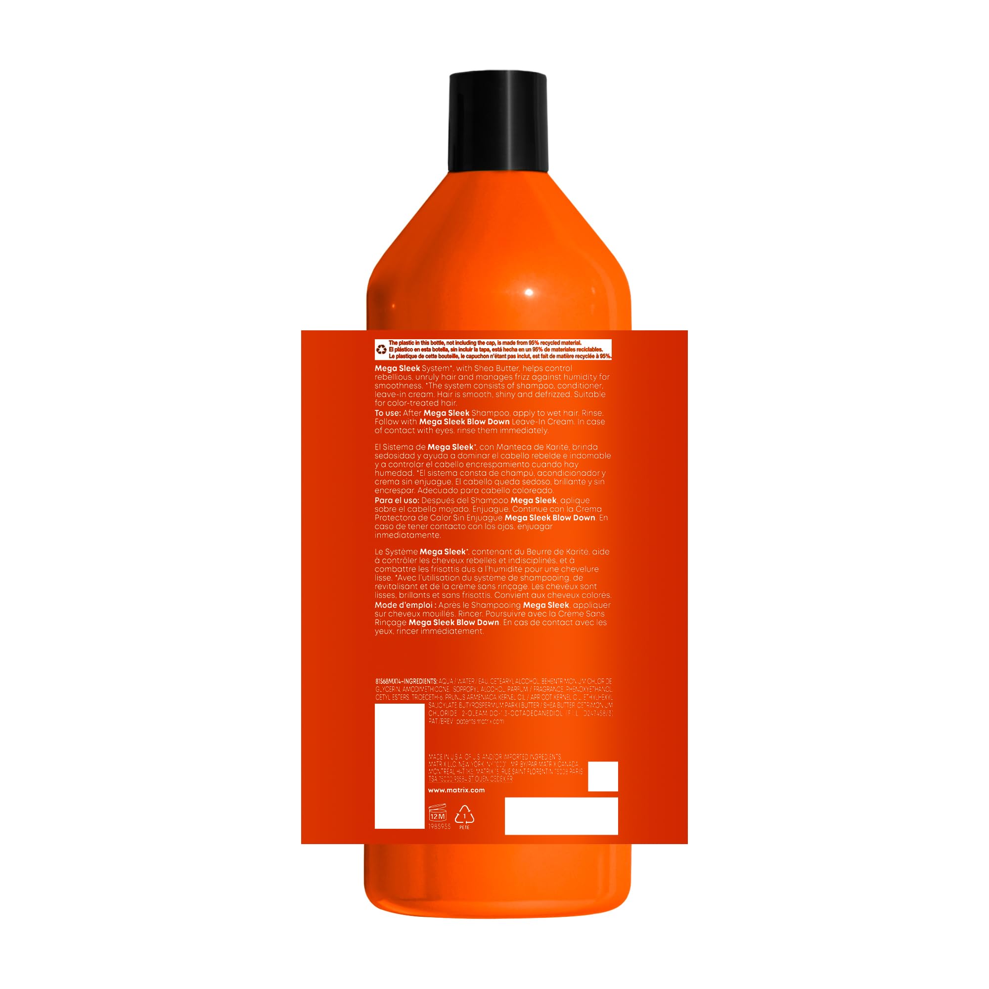 Matrix Mega Sleek Shampoo - Smoothing and Detangling, For Dry, Damaged & Frizzy Hair