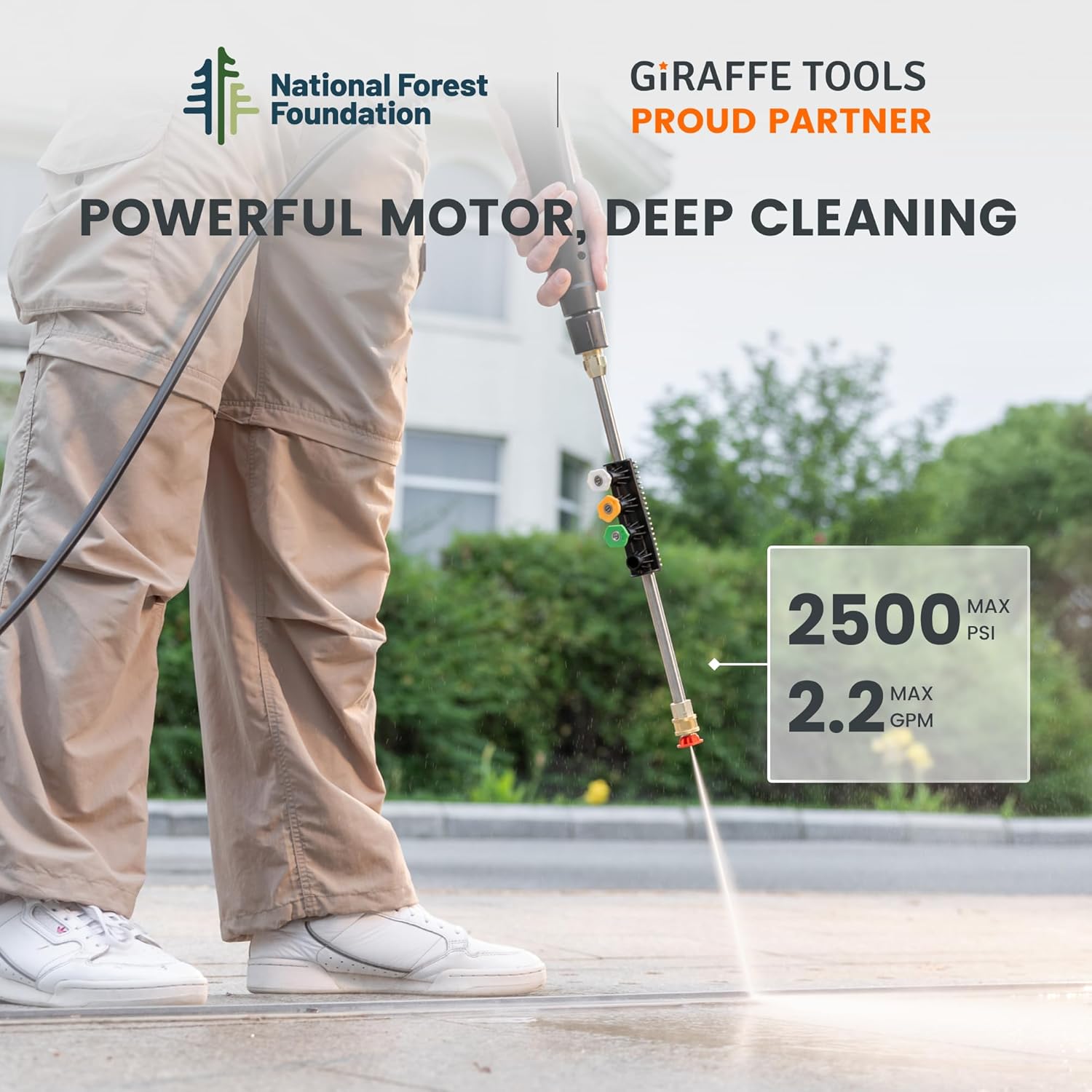 Giraffe Tools Grandfalls Retractable Pressure Washer G20, 2500 PSI 2.2 GPM, 180° Wall Mounted Power Washer, Auto-Retract with 65FT Hose Reel, 5 Nozzles for Floor/Cars/Fences/Patios, Light Silver