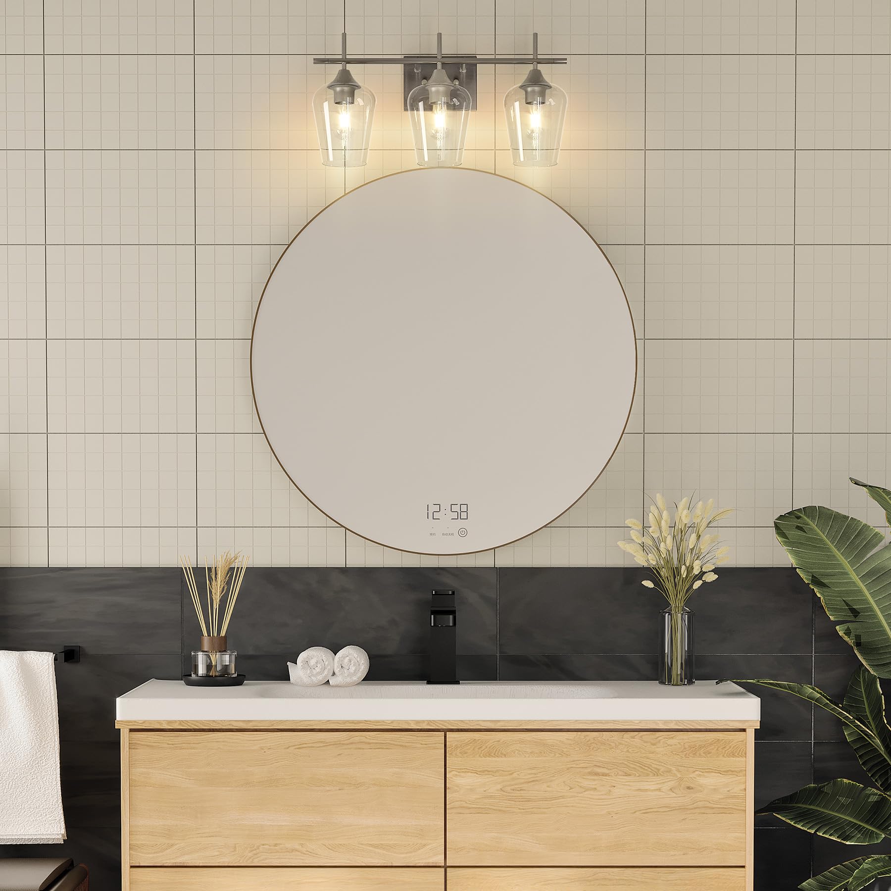 VONLUCE Bathroom Vanity Light, 2 Light Bathroom Light Fixture Over Mirror, Bathroom Wall Lamp with Clear Glass, Modern Brushed Nickel Vanity Lighting fixtures for Bathroom, Bedroom, Hallway
