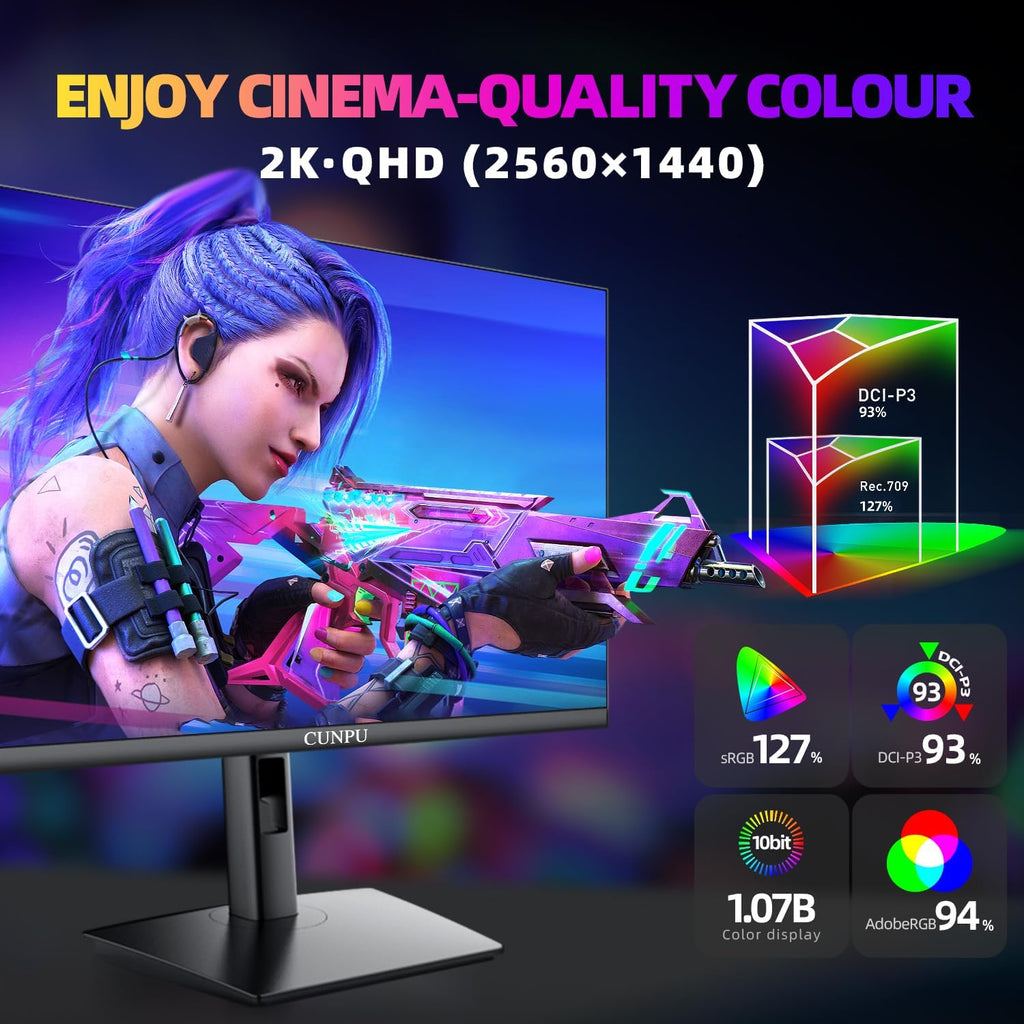 CUNPU 24 Inch 1080P 200Hz Gaming Monitor, FHD Fast IPS Panel, 124% sRGB 1ms HDR Zero-Frame Computer Monitor, Built-in Speaker, HDMI 2.1, DisplayPort 1.4, FreeSync & G-Sync, Tilt, VESA, Eye Care