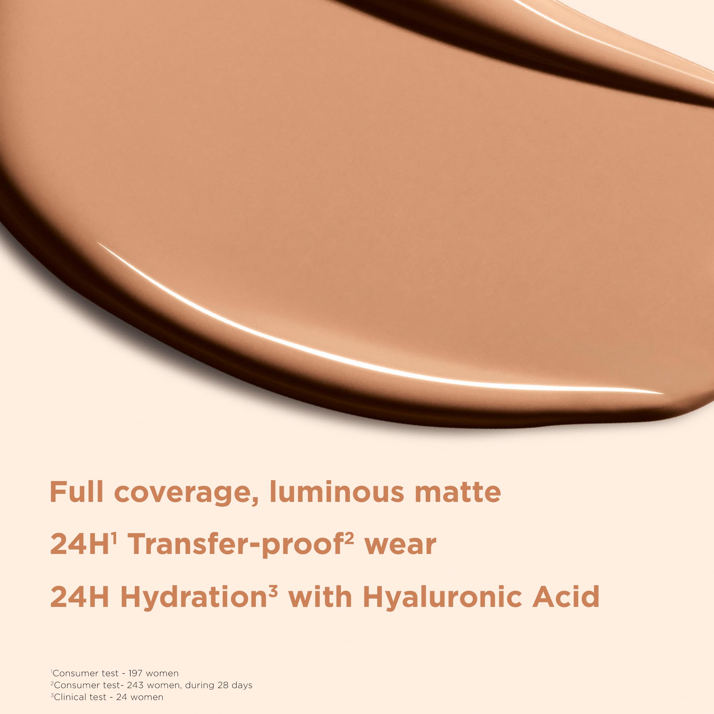 Clarins Skin Illusion Longwear Full Coverage Foundation|Luminous Matte Finish|24H Hold and 24H Hydration|Natural Looking|Transfer, Sweat and Smudge Proof| Contains Hyaluronic Acid|1 Fl Oz
