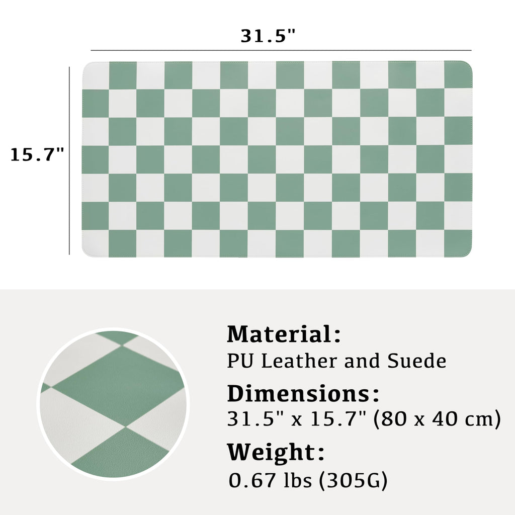 Ohocut Checkered Desk Mat, Large Cute Aesthetic Retro PU Leather Computer Laptop Desk Mat, Non-Slip Waterproof Mouse Keyboard Pad, Desk Writing Mat for Work/Home (Beige, 23.6" x 13.7")