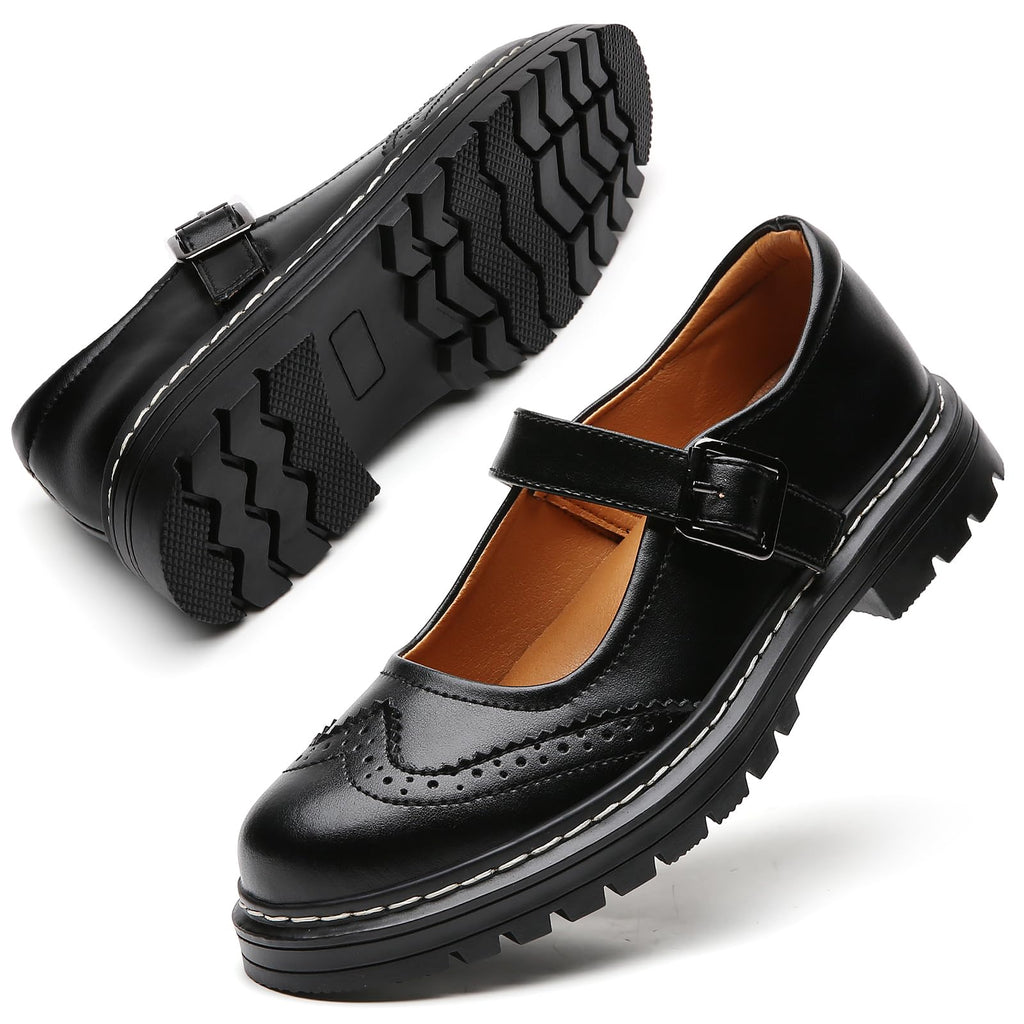 Mary Jane Shoes Women Platform Non-Slip Classics Round Toe Ankle Strap Comfort Casual Oxford Dress Work Mary Jane Flat Shoes