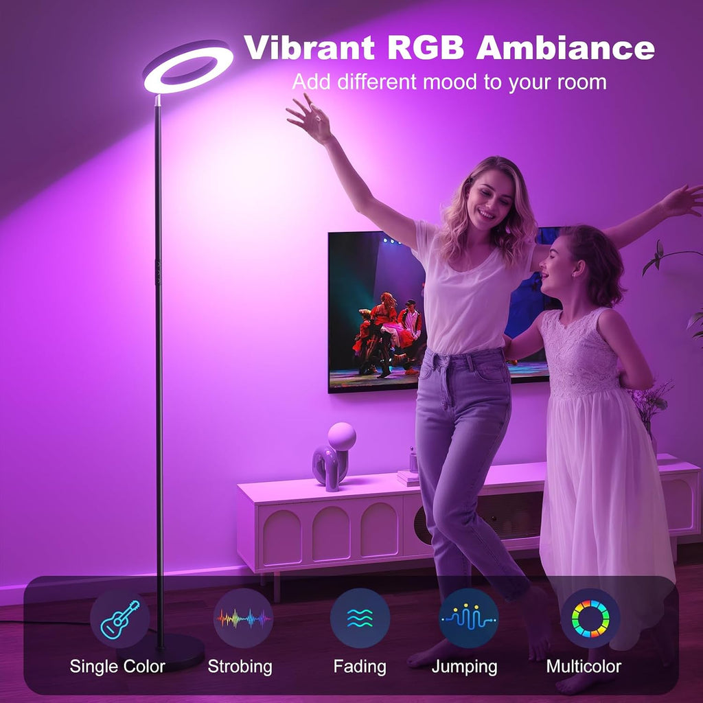 FULSUNT RGB Floor Lamp, 32W Bright LED Standing Lamp with Remote, Stepless Dimmable, Modern Color Changing Torchiere Tall Lamps for Living Room Bedroom Office Gaming Party