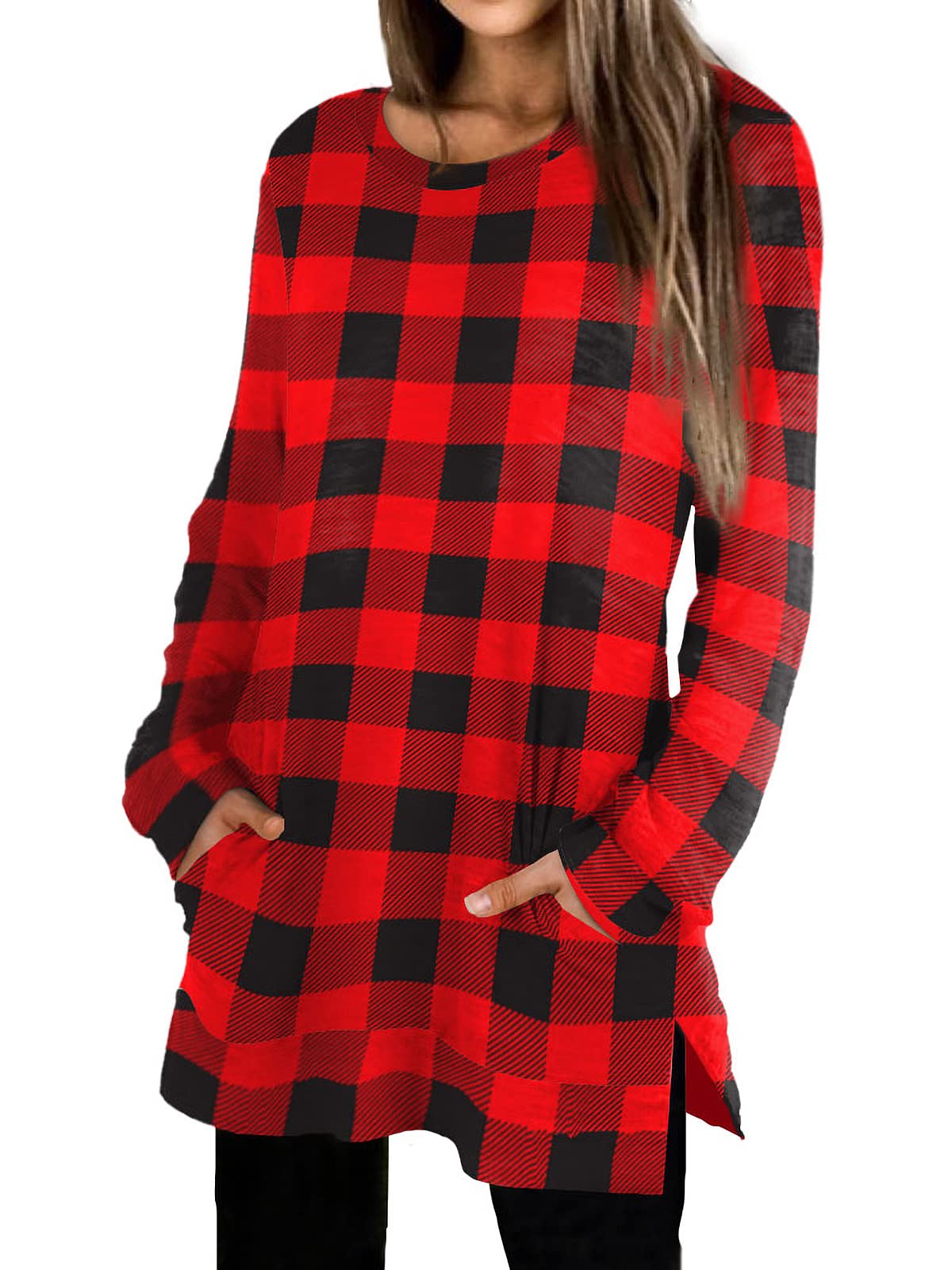 XIEERDUO Womens Casual Sweatshirts Long Sleeve Shirts Oversized With Pocket Tunic Tops S-3XL