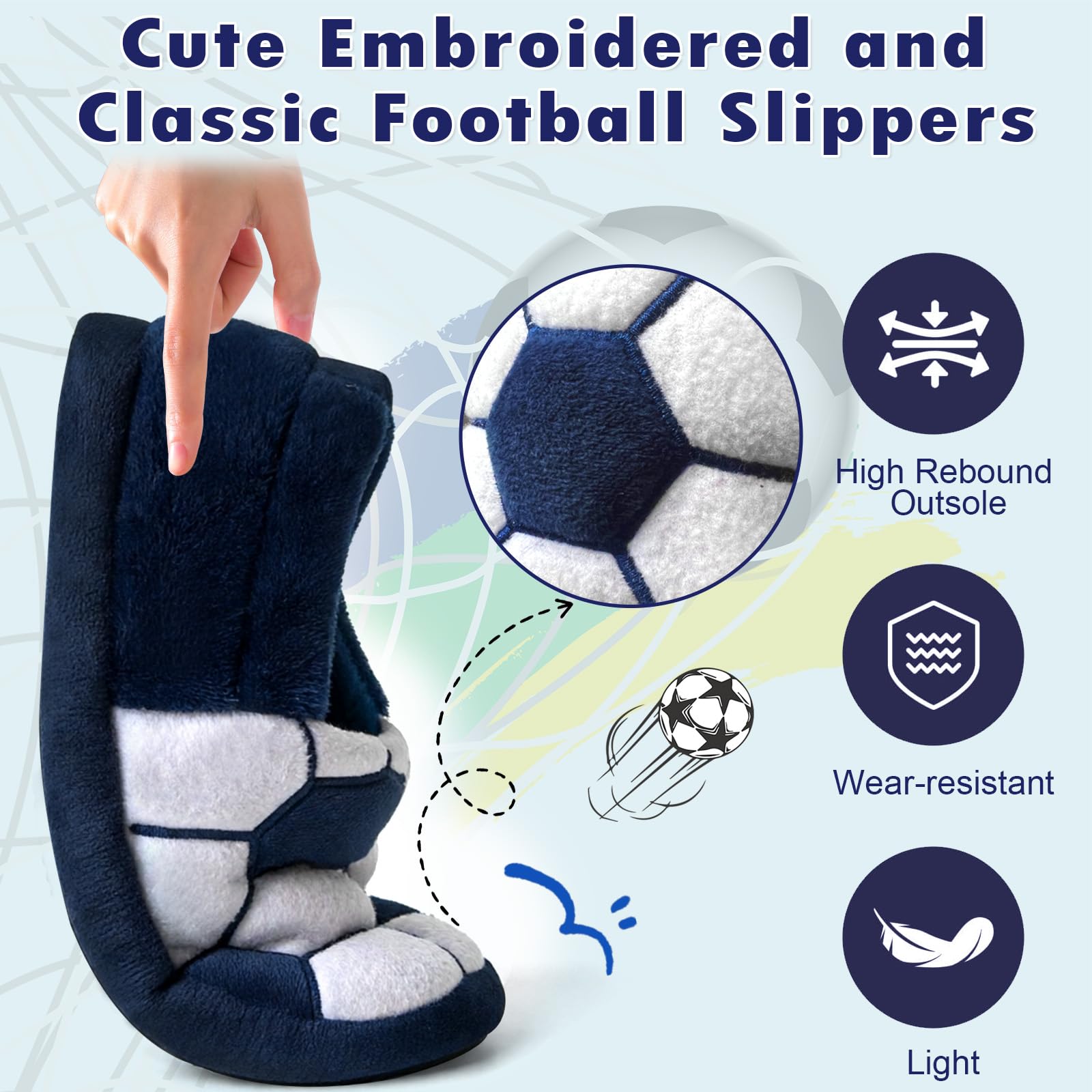 Little Kids Big Boys Warm Slippers with Soft Memory Foam Slip-on Indoor Football Slippers