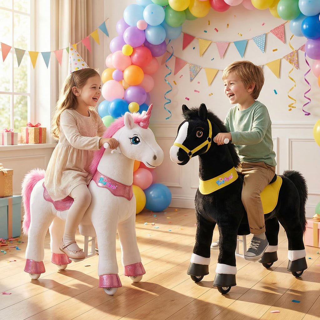 PonyCycle Ride on Toys Riding Black Horse Toys No Battery Required (with Brake/ 30" Height/Size 3) Pony Rider Walking Animals Rocking Horse Ride on Horse for Kids Riding Toys E338