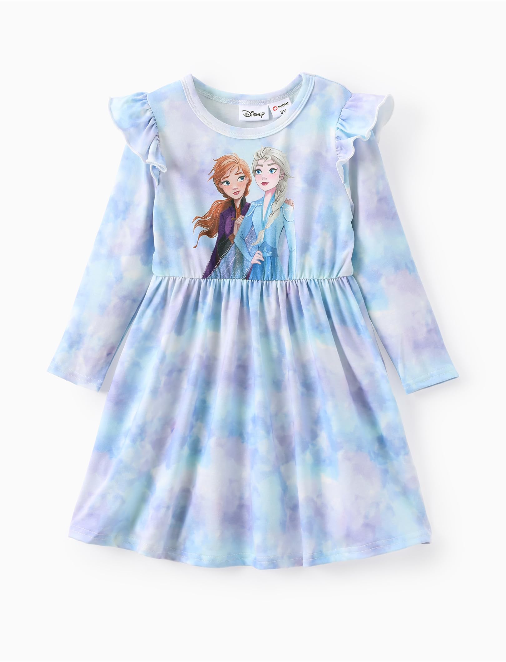 Disney Princess Frozen Elsa Minnie Mickey Stitch Ruffle Sleeve Dress A Line Long Sleeve Kids Clothes Baby to Toddler