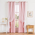 Anytime Star Cut-Out Blackout Curtains for Bedroom 2 Panels,2-Layers Mix Design of Fabric & Tulle,Pretty Pure Color Window Curtain for Kids Room(W35 x L45,LPink)