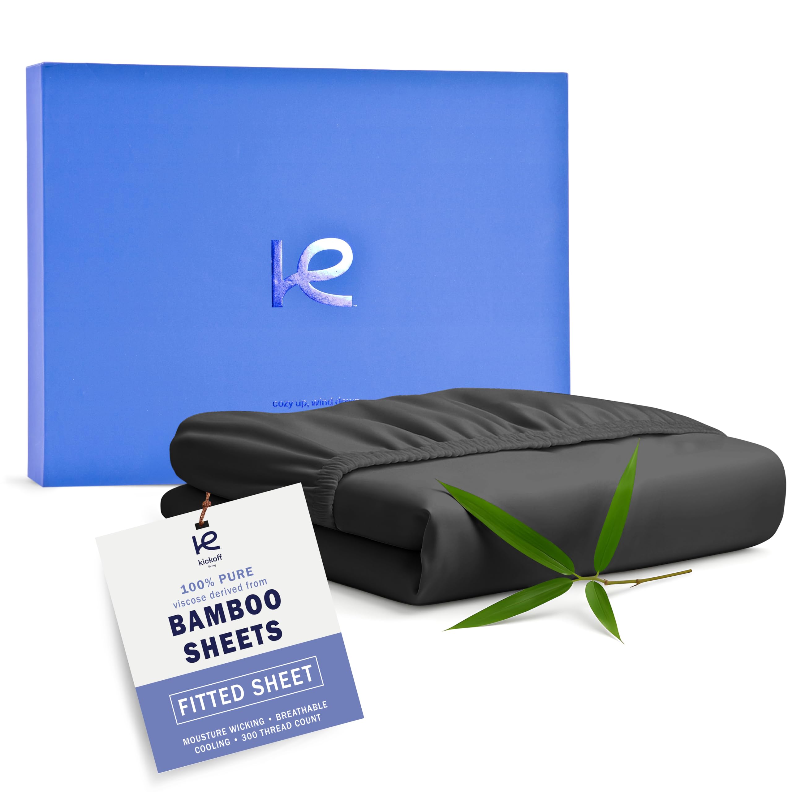 Kickoff Viscose Bamboo Fitted Sheet Twin Size, 100% Organic Cooling Sheets Fitted ONLY Viscose Bamboo Sheets Twin Size Bed Sheet for Hot Sleepers, Extra Deep Pocket, 4 Corner Strap (T, Onyx Black)