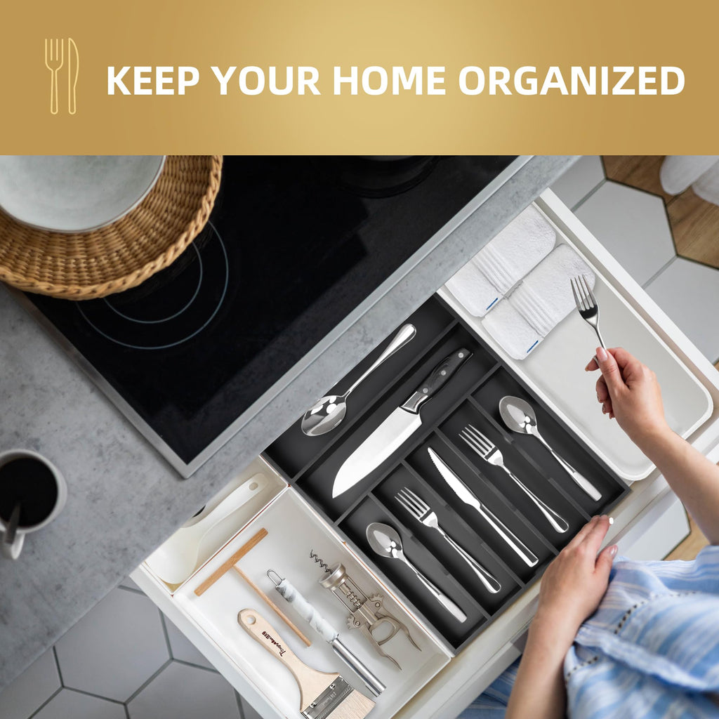 Acacia 4 Slot Silverware Drawer Organizer - Cutlery Holder with Flatware Tray