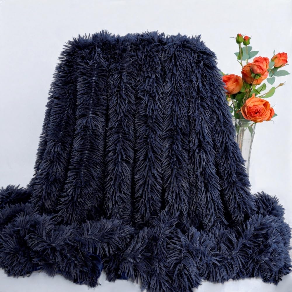Plush Super Soft Blanket Bedding Sofa Cover Furry Fuzzy Fur Warm Throw Qulit Cozy Couch Blanket for Winter (51"x63", Black)