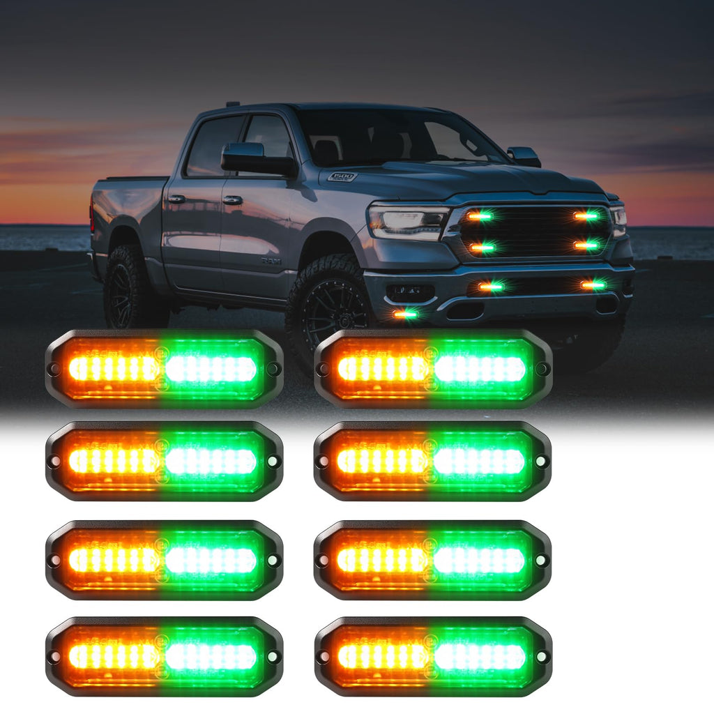 WINECO Amber led strobe lights for trucks 8pcs 12-LED Surface Mount Flashing Strobe Lights kit for Trucks Car Vehicles LED Mini Grille Grill Strobe Light Head Emergency Hazard Warning lights