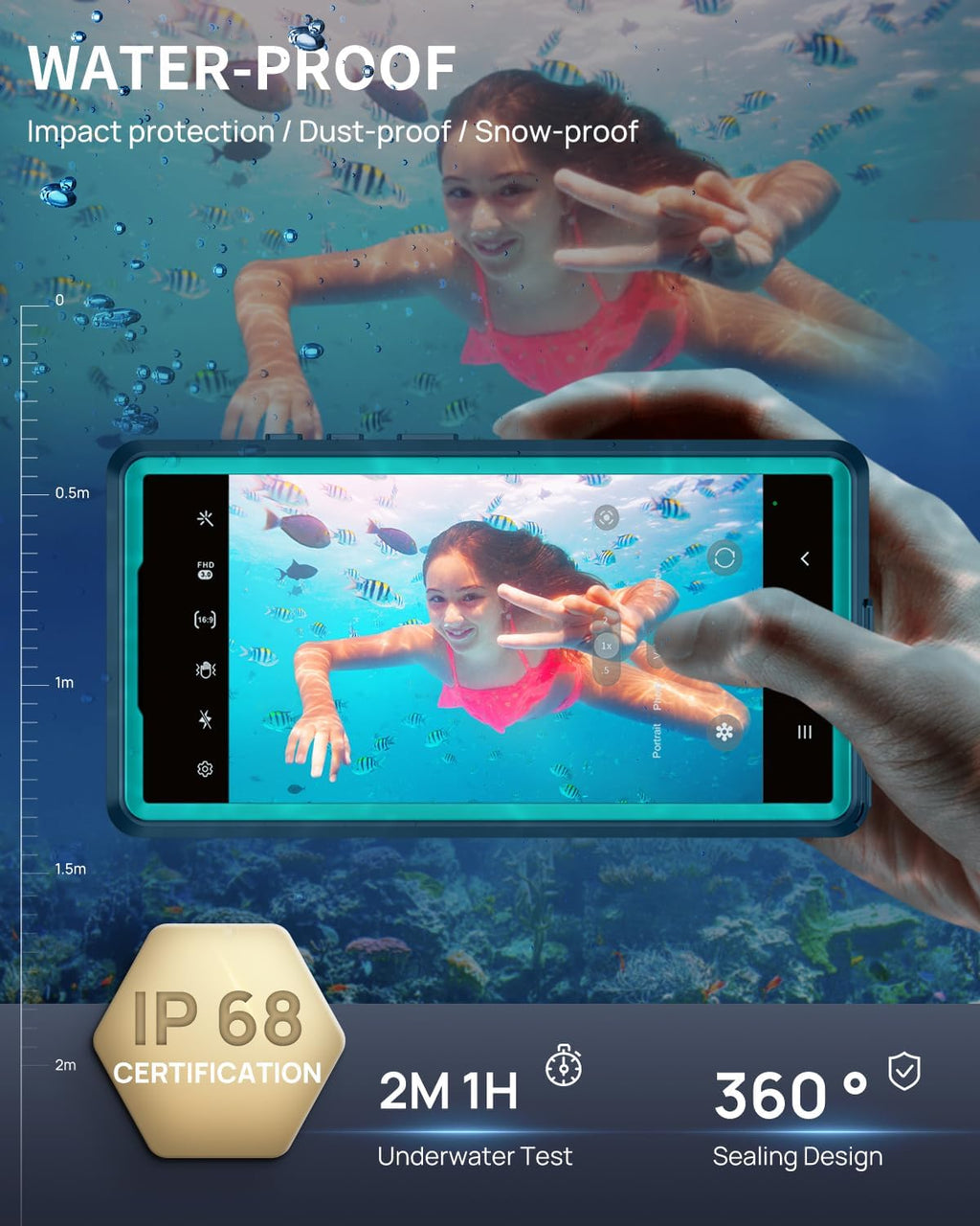 Lanhiem for Samsung Galaxy S21 Case, IP68 Waterproof Dustproof Case with Built-in Screen Protector, Rugged Full Body Shockproof Protective Phone Cover for Galaxy S21 5G 6.2 Inch, Black