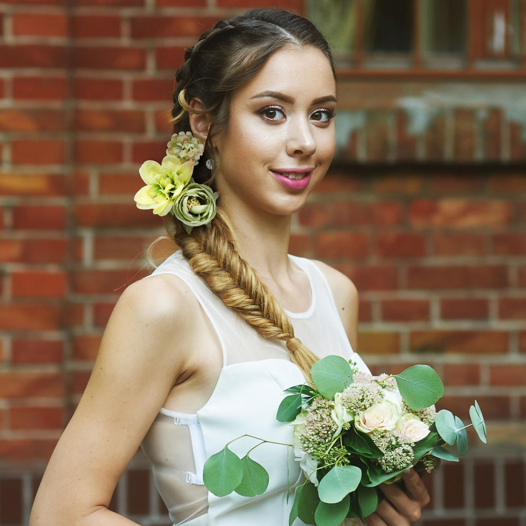 BBTO Flower Hair Clip Rose Hair Clips Barrettes for Women Flower Accessories Boho Bride Claw Clip Hairpin Brooch Pin Headpiece for Wedding(Beige Orange Series,21 Pcs)