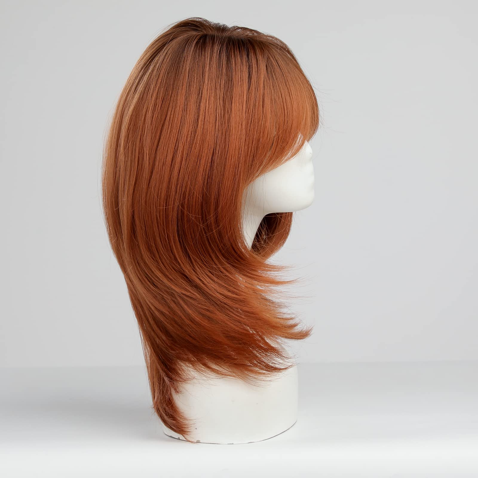 HAIRCUBE Auburn Wigs for Women,Long Layered Orange Wigs with Bangs Heat Resistant Synthetic Fibre Wigs(pelucas de cabello natural)