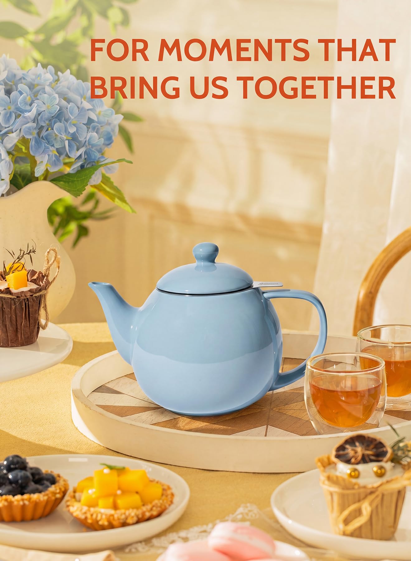 Sweese Porcelain Teapot 27 oz with Infuser for Loose Leaf Tea, Bluish Grey