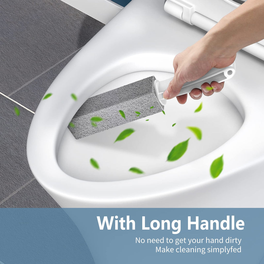 Laiyeoy Toilet Bowl Cleaner Pumice Stone -Hard Water Stain Remover, Powerfully Removes Toilet Bowl Rings，Rust &Lime，Ideal for Toilet Brush/BBQ Grills/Sink/Pool/Bathroom【2Pack】 (Extra Long Handle)