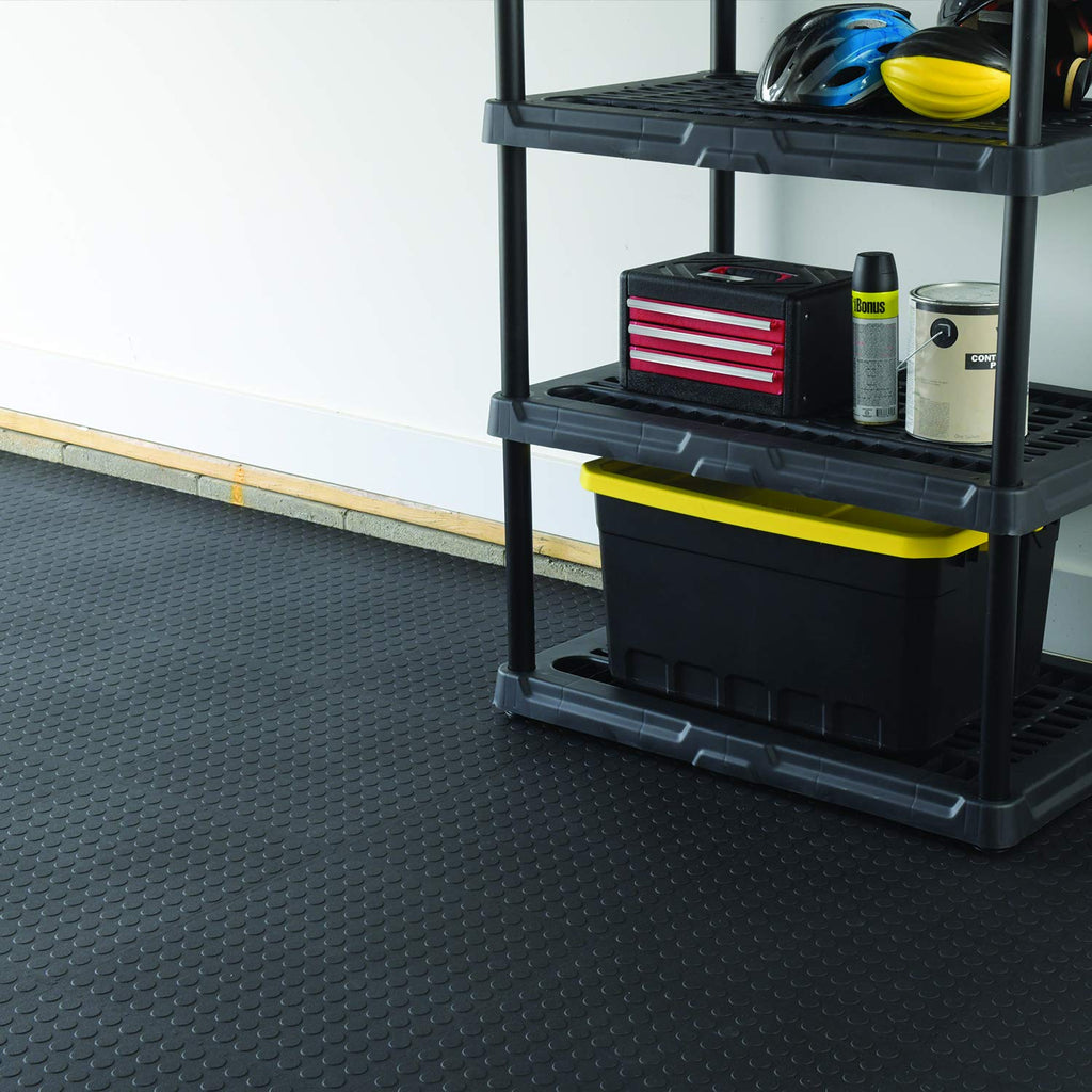 VersaTex Garage Floor 18 x 18 inch Square Rubber Diamond Plate Interlocking Floor Tiles for Home Gym, Garage Flooring, Trade Show Flooring, Basement Tiles, 24 Pack (Black)
