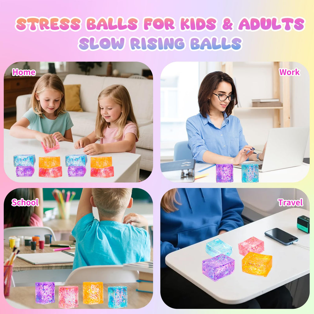24 Pack Slow Rising Ice Cube Squishy Stress Balls，Stress Cube for Adults Kids , Bulk Taba Squish Fidget Toys, Square Squeeze Toy for Classroom Prizes, Mini Nice Cube Squishy for Party Favors