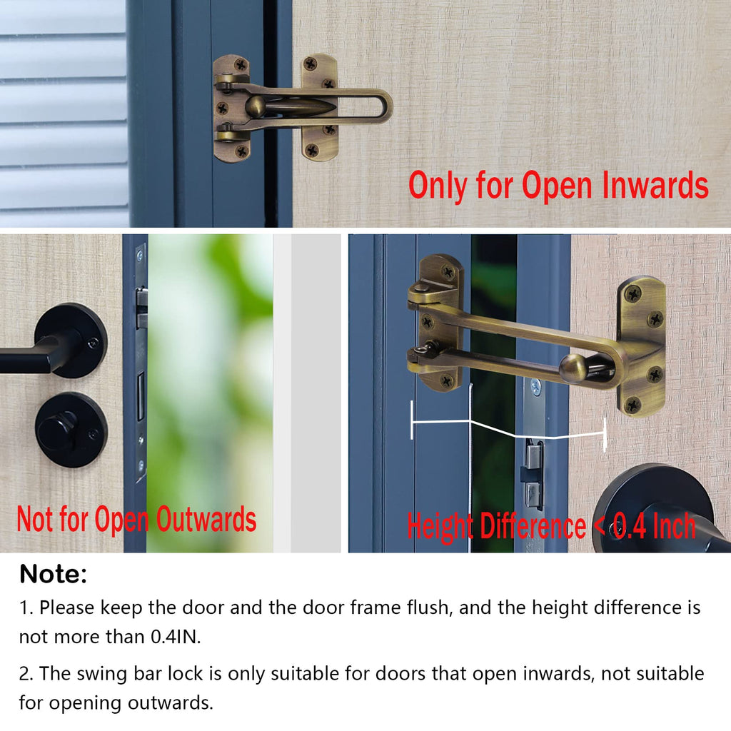 Topbuti Home Security Door Lock, 2 Pack Latch Guard Clasp Front Door Locks for Kids, Home Reinforcement Lock for Swing-in Doors, Hotel Door Latches, Thicken Solid Aluminium Alloy (Black)