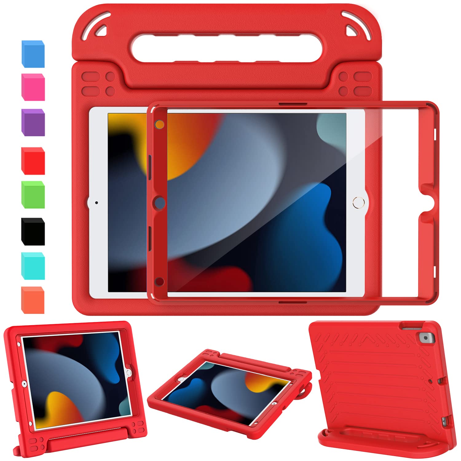 AVAWO Kids Case for iPad 10.2" 9th & 8th & 7th Generation, iPad 10.2 2021/2020/2019 Case with Built-in Screen Protector, Light Weight Shock Proof Handle Stand Friendly Cover for iPad 10.2" - Black