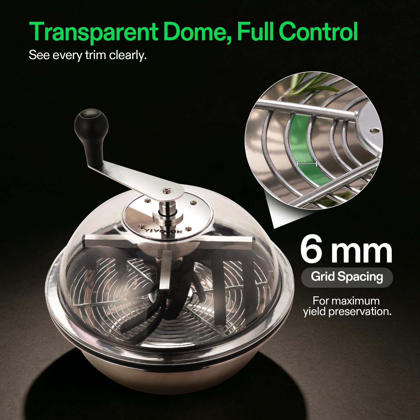 VIVOSUN 13 inch Bud Leaf Bowl Trimmer- Clear Visibility Dome, Sharp Stainless Steel Blades for Spin Cut & Solid Metal Gear Box, Hand Pruner Included (Upgraded Version)