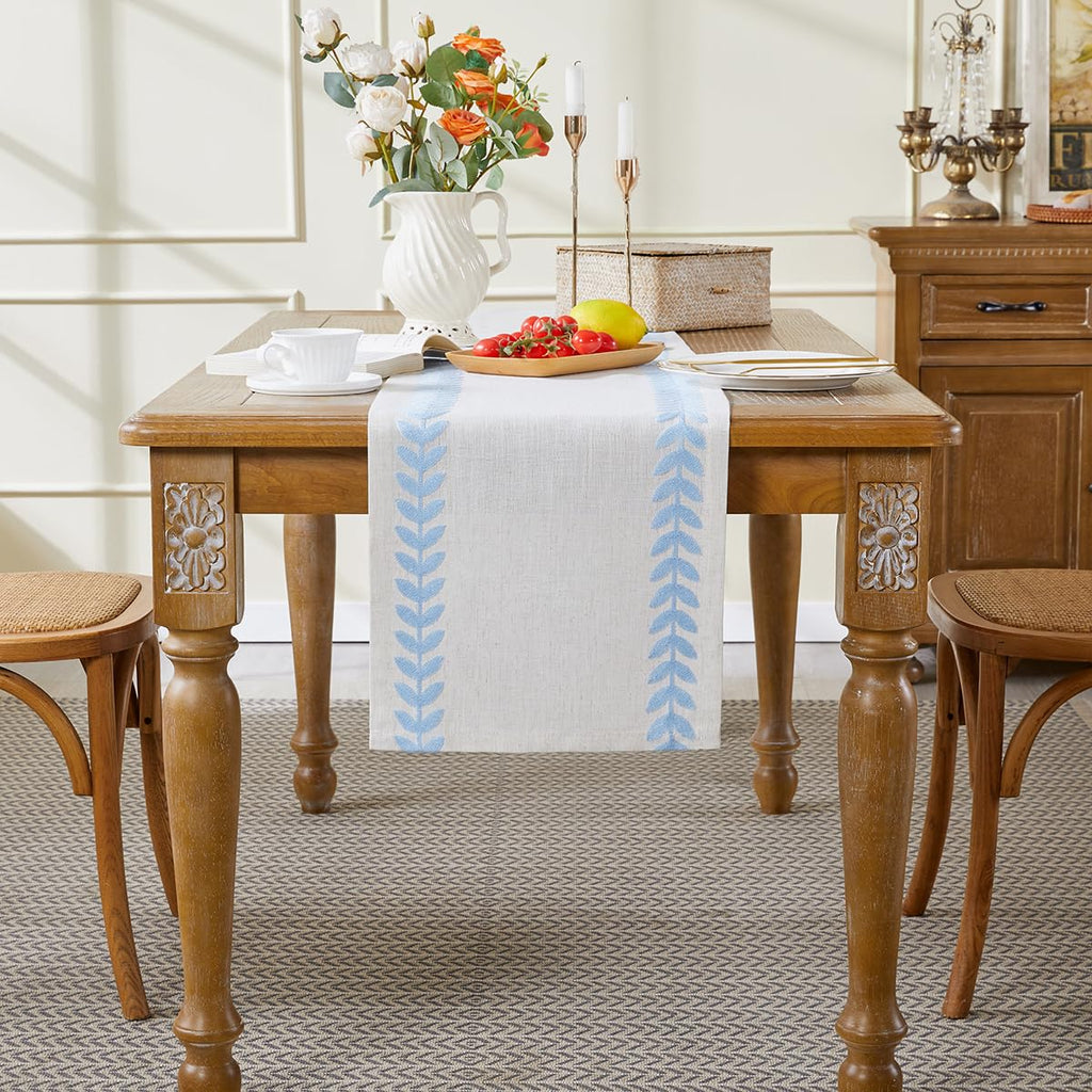 Wracra Embroidered Placemats, 13 x 18 Inch Set of 4 Placemats, Irregular Willow Rustic Place Mats for Kitchen Table and Heat Resistant, Blue 4PCS