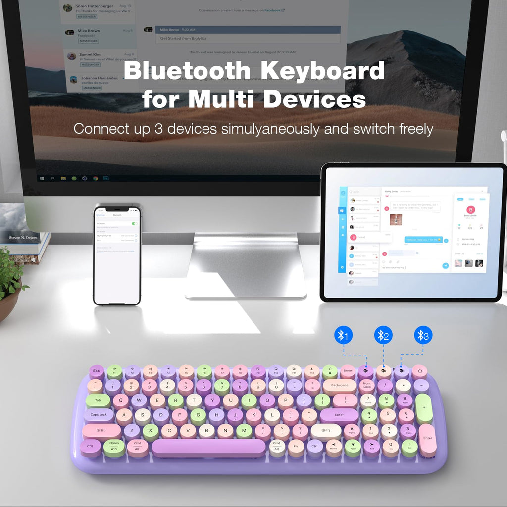 MOFII Wireless Keyboard and Mouse Combo, Compact Typewriter Retro Round Computer Keyboard and Mouse Set, Plug and Play, for Windows, Computer, Desktop, PC, Notebook - Black Green Gradient