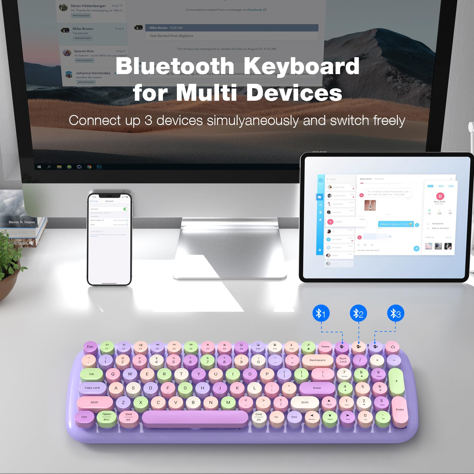 MOFII Wireless Keyboard and Mouse Combo, Compact Typewriter Retro Round Computer Keyboard and Mouse Set, Plug and Play, for Windows, Computer, Desktop, PC, Notebook - Black Green Gradient