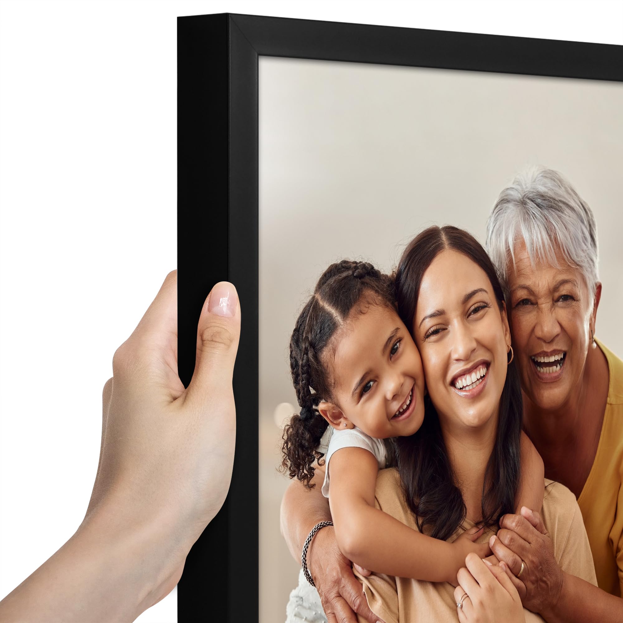 Americanflat 5x7 Picture Frame with Shatter-Resistant Glass - Soho Collection - Gallery Style Deep Molding Picture Frames for Tabletop and Wall Display - Black