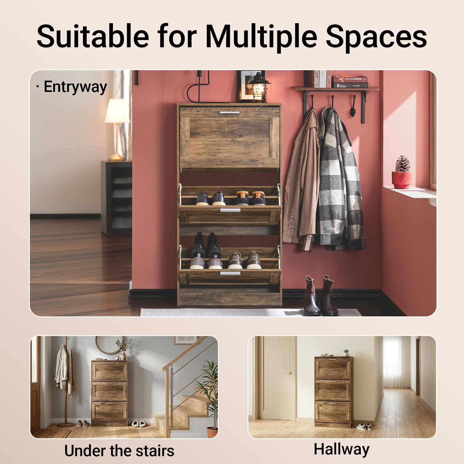Haotian Shoe Cabinet Storage for Entryway, Narrow Shoe Cabinet with Two Flip Drawers to Save Space, Shoe Rack Cabinet for Front Door Entrance Hallway (Black)