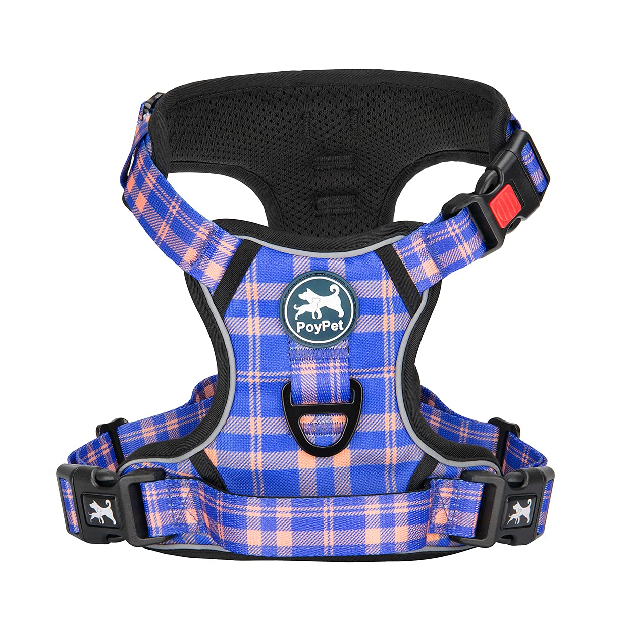 PoyPet Dog Harness No Pull, Reflective Vest Harness with Front & Back 2 Clips and Easy Control Handle for Small Medium Large Dog (XS, Black)