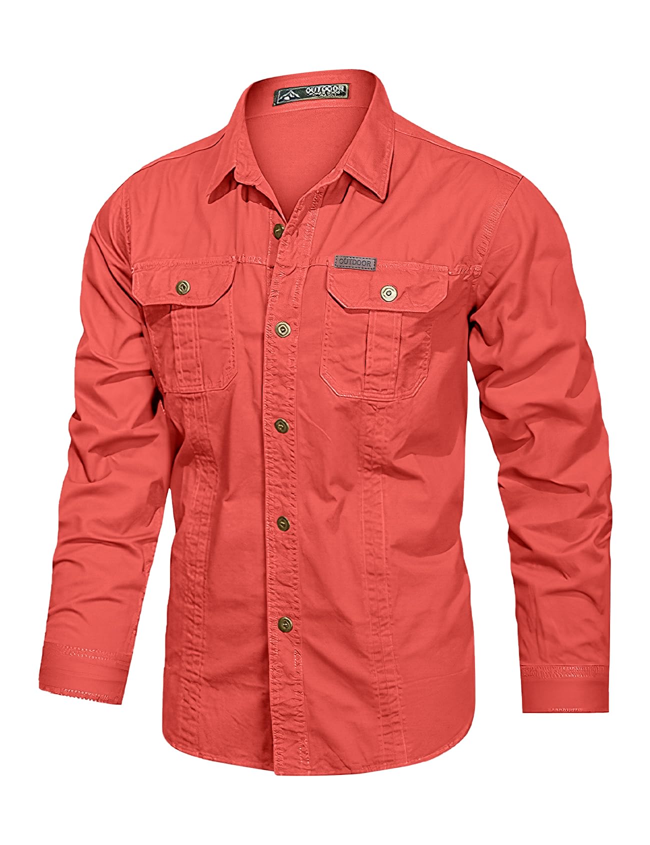 Eisctnd Men's Long Sleeve Cotton Work Shirt Casual Loose Fit Button Down Shirts with 2-Pocket for Outdoor Safari