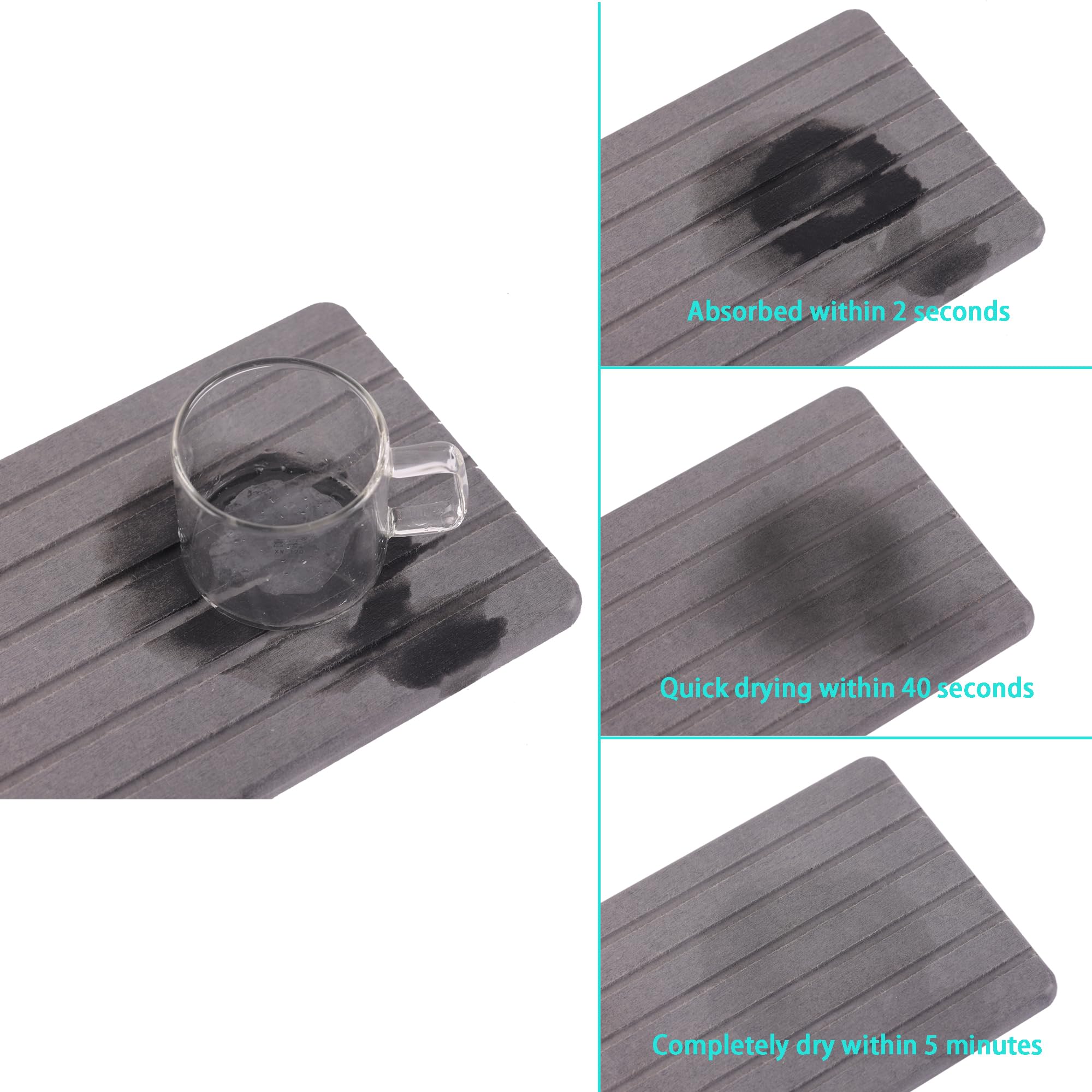 NiuYichee 2 PCS Water Absorbent diatomite Coasters, 7.1" x 3.5" Water Absorbing Stone Tray for Sink, Stone Drying mat for Kitchen Counter, Stone soap Tray Used for Hand Soaps & toiletries & Plants