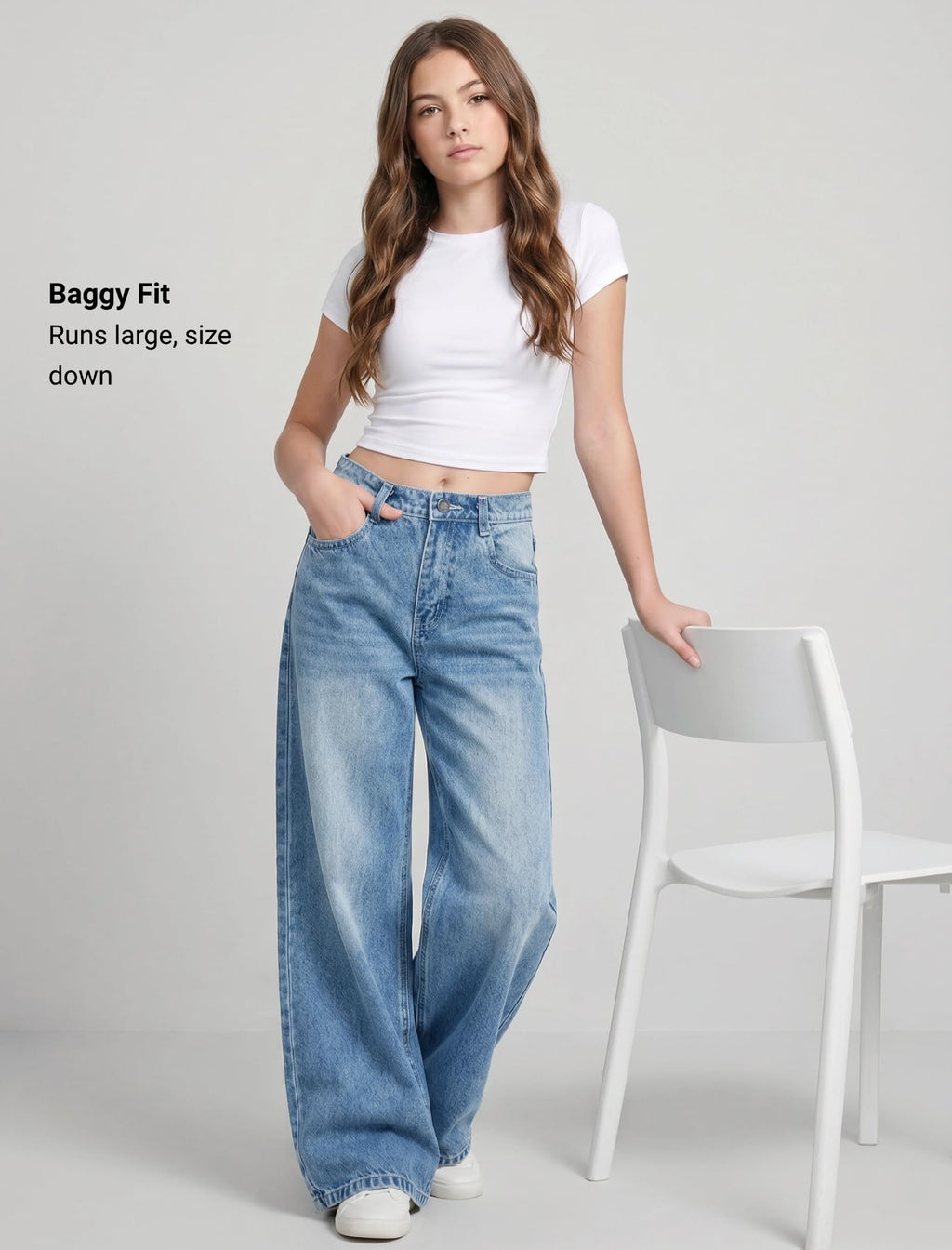 EXARUS Girls Jeans Baggy Wide Leg Cute Teen Tween Long Denim Pants Clothes Tall Junior Elastic Band Pockets