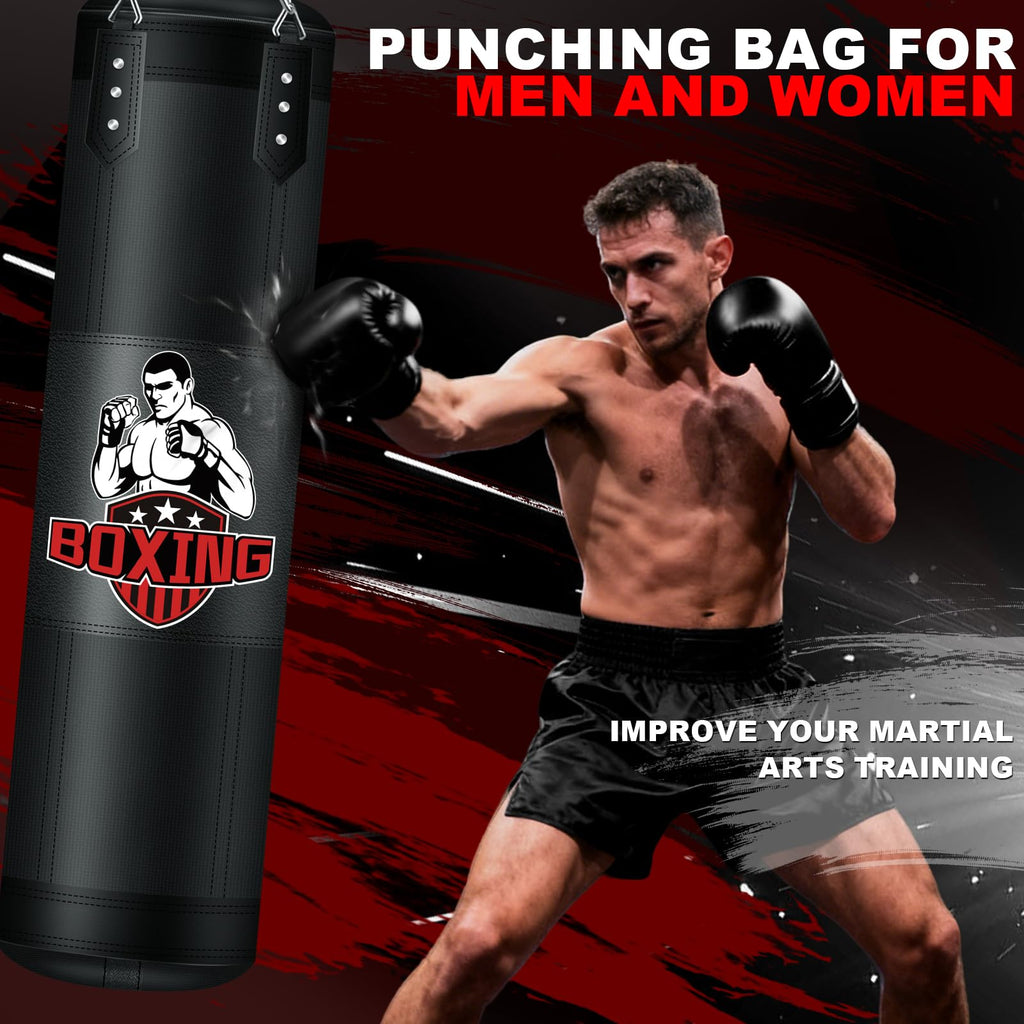 YORWHIN Punching Bag for Adults, 4FT PU Heavy Boxing Bags with Chain Ceiling Hook, Hanging Boxing Bag for Kickboxing Muay Thai Karate Judo Taekwondo Home Gym Training, Unfilled