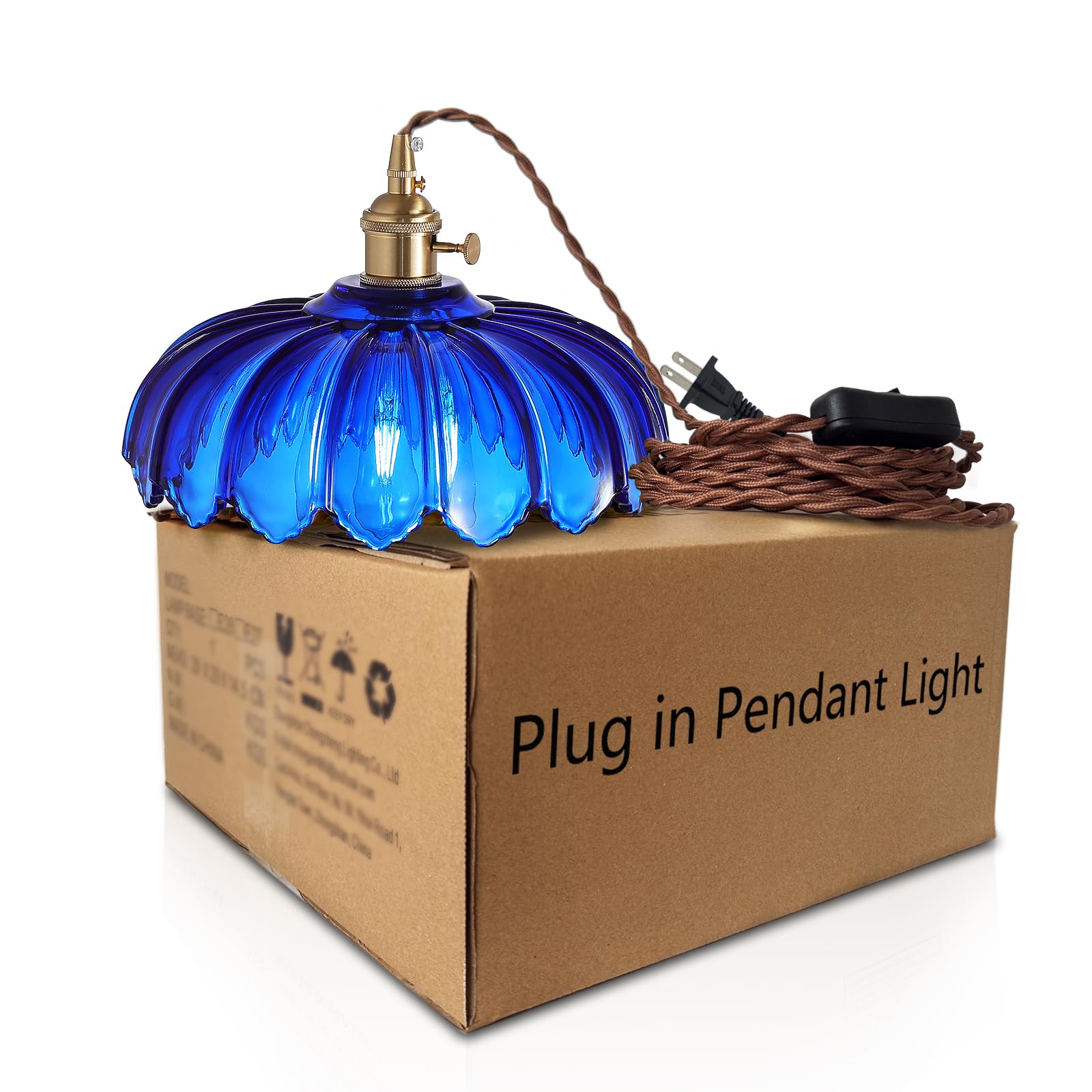 XZHGCEE Plug in Pendant Light: Amber Hanging Lamp Plug in Pendant Lamp, Glass Pendant Lighting for Kitchen Island, Bedroom, Dining Room, Living Room, No Bulb