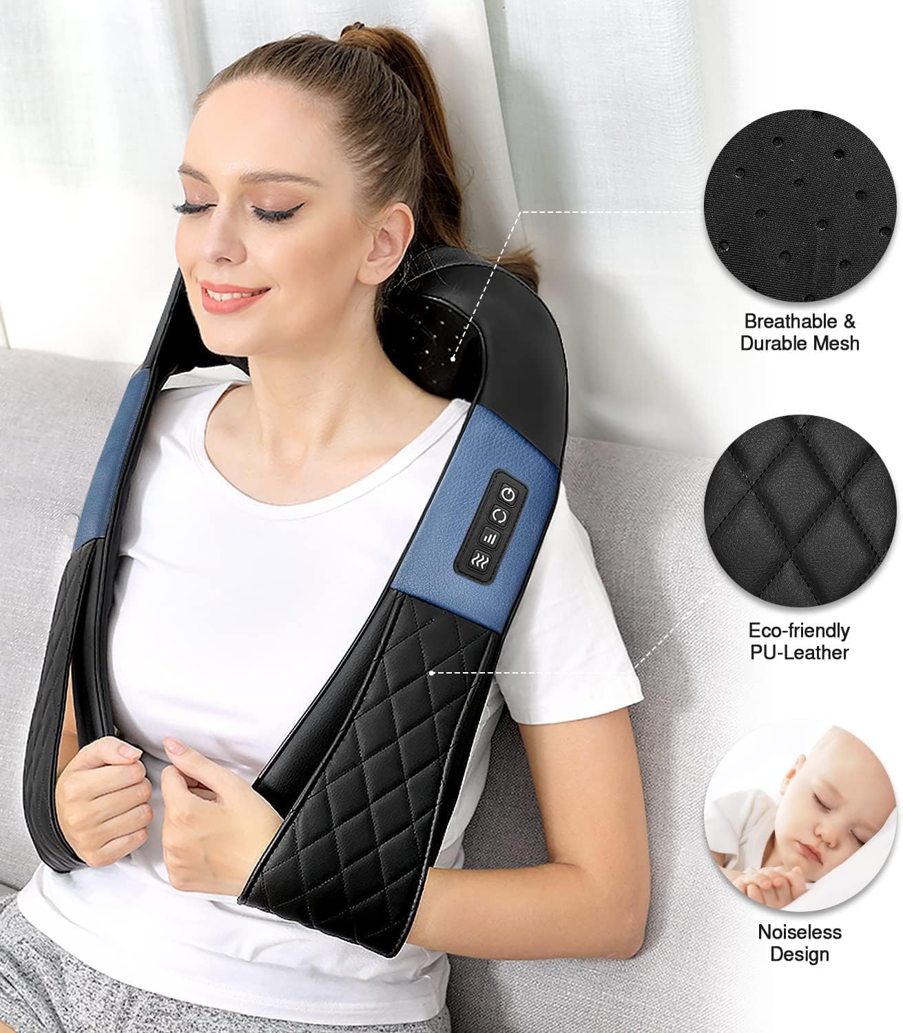 Shiatsu Neck and Back Massager with Heat, Electric Deep Tissue 4D Kneading Massage Pillow for Shoulder, Leg, Body Muscle Pain Relief - Best Gifts for Women Men Mom Dad
