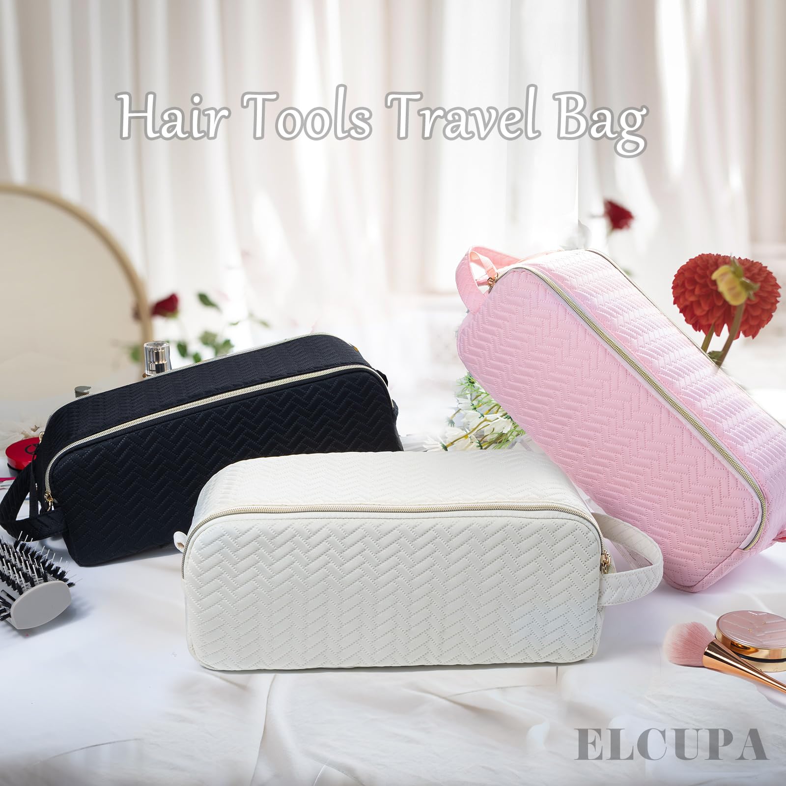 Large Hair Tools Travel Bag with Iron Mat - 2in1 Hair Tools Organizer for Hair Dryer Brush, Flat Irons, Straighteners, Curling Irons, Hair Bag, Makeup Bag, Cosmetic Bag for Travel Essentials